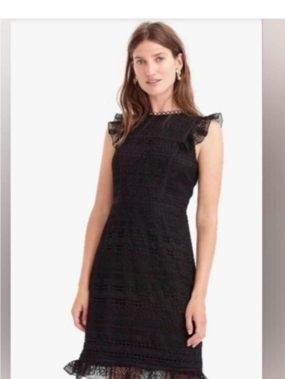 J Crew Black Lace Flutter-Sleeve Shift Dress great condition size 10
